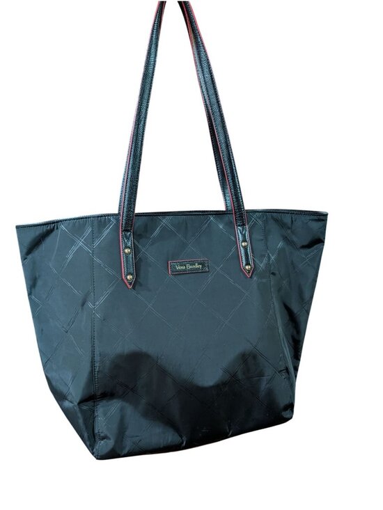 Vera Bradley Handbags - Vera Bradley Black Nylon Quilted Tote Bag With Printed Interior & Double Strap H